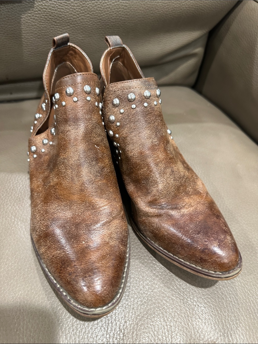 Madden Girl Brown Studded Leather Ankle Booties